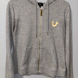 True Religion Heather Gray Hoodie with Gold Accents